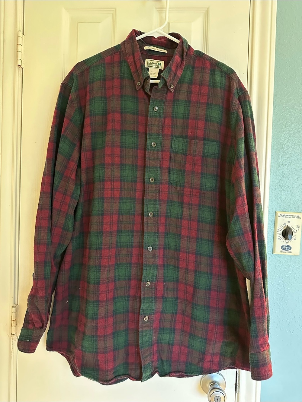 L.L. Bean Mens Vintage Cotton Button Front Plaid Flannel Shirt SZ XLT Red Green